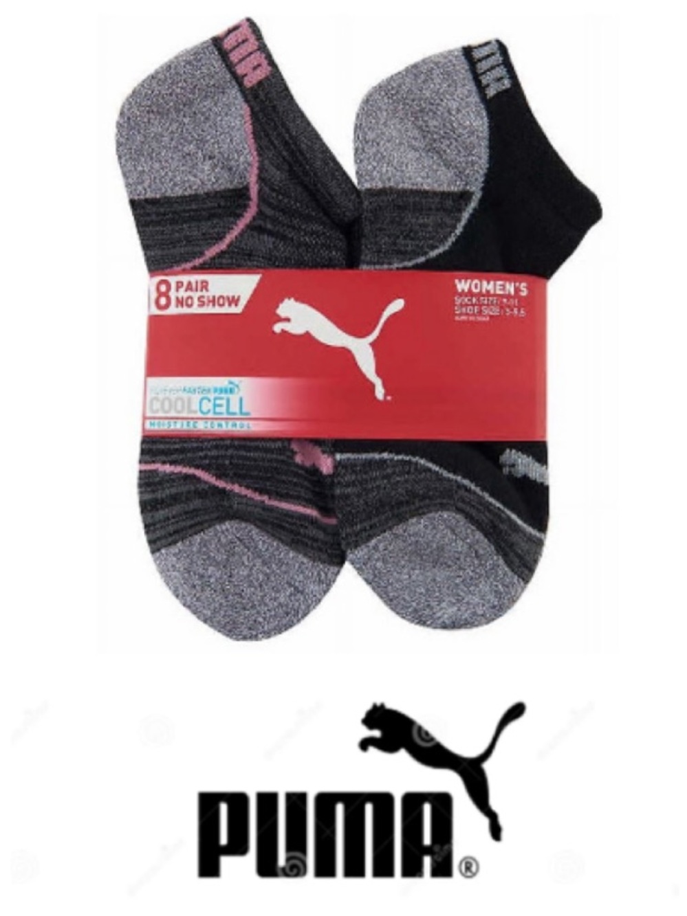 NEW!  Puma Women's Cool Cell Moisture ControlTechnology No Show Sock (8 pk)